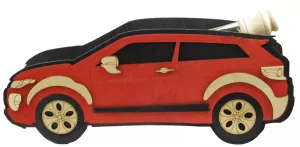 Drevený stojan s karafou a pohárikmi – automobil