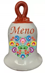 Zvonček s folk srdiečkom a menom Červená