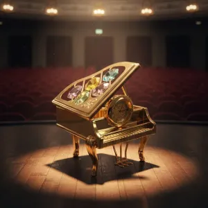 Pozlátená dekorácia Klavírne krídlo s hodinami