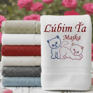 Osuška s  mačiatkami s nápisom z ľúbim Ťa a menom na želanie