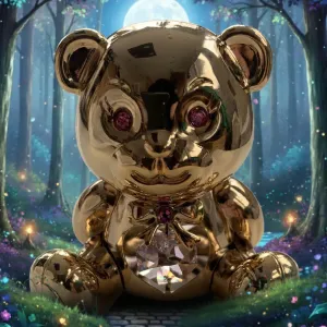 Pozlátená dekorácia Medvedík s ružovými krištáľmi