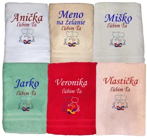 Osuška so zamilovanými mačiatkami s nápisom z ľúbim Ťa a menom na želanie