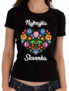 Dámske tričko SK s folklórnym srdiečkom - najkrajšia SLOVENKA