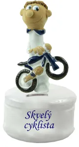 Pokladnička  s postavičkou a s nápisom skvelý cyklista