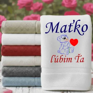 Osuška s mackom, nápisom ľúbim Ťa a menom na želanie
