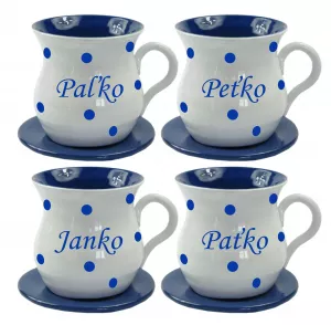 Šálka s podšálkou a modrými bodkami - s menom na želanie