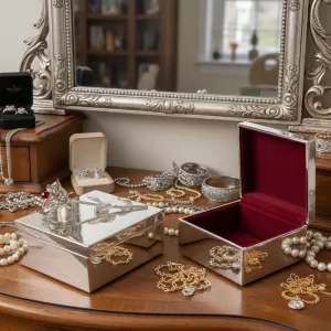 Postriebrená šperkovnica s ružou a siamským krištáľom