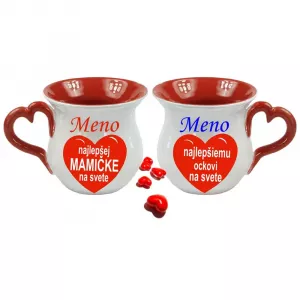 Súprava šálok s uchom v tvare srdiečka a menom – mamička a ocko