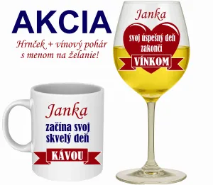 Vínový pohár a hrnček s menom