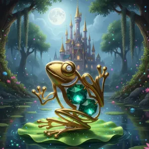 Pozlátená žabka so smaragdovými  krištáľmi