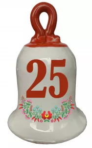 Zvonček k narodeninám s číslom 25 Červená