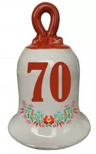 Zvonček k narodeninám s číslom 70 Červená