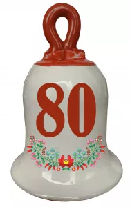 Zvonček k narodeninám s číslom 80 Červená
