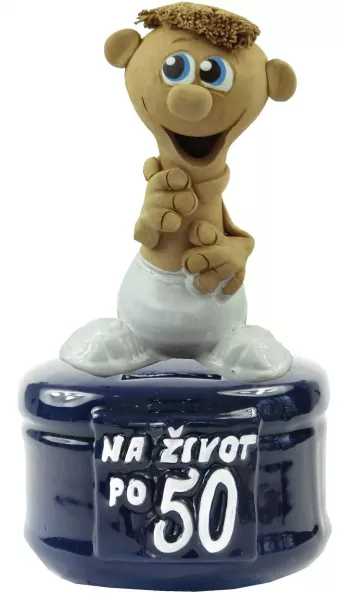 Pokladnička farebná s postavičkou muža a číslom 50