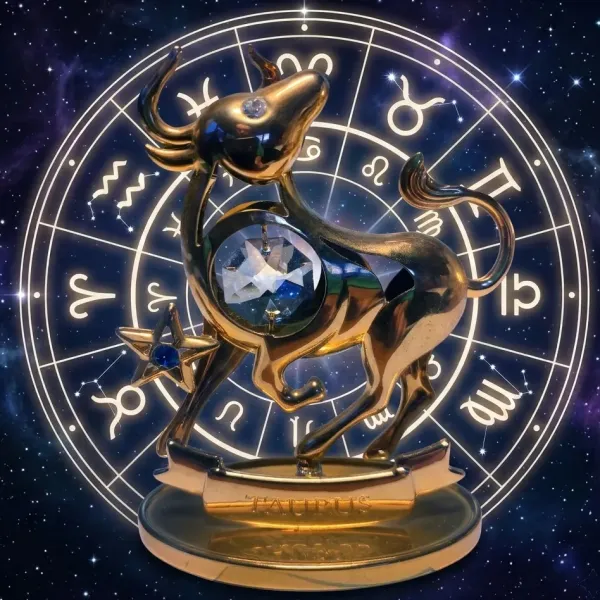 Pozlátená figúrka Znamenie BÝK – Stabilita a Hojnosť (s krištáľmi)