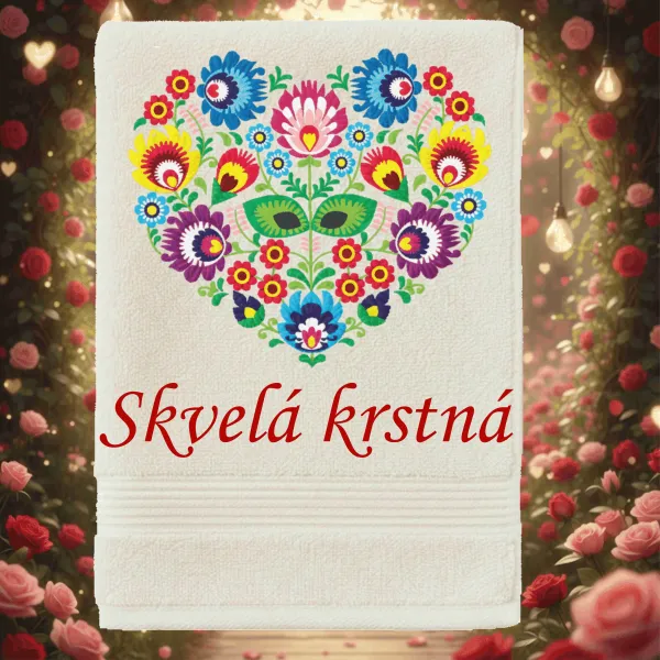 Osuška s folklórnym srdcom pre skvelú krstnú.