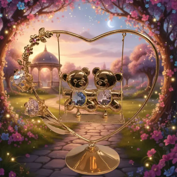 Pozlátená dekorácia Hojdajúci sa medvedíci v srdci