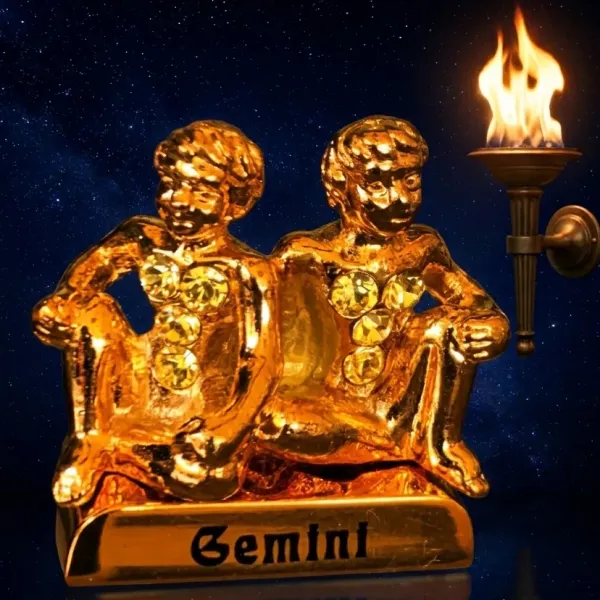 Pozlátená figúrka Znamenie BLÍŽENCI – Dualita a Harmónia (so Swarovski krištáľmi)