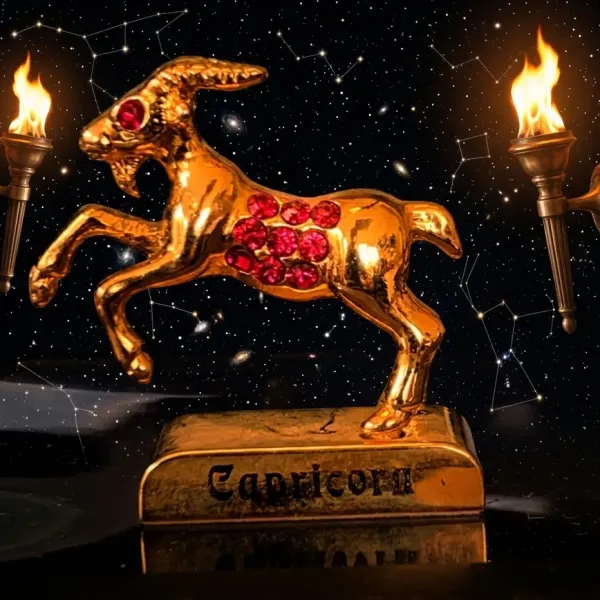 Pozlátená figúrka Znamenie KOZOROŽEC – Odhodlanie a Sila (so Swarovski krištáľmi)