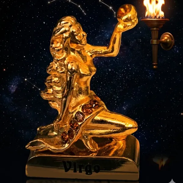 Pozlátená figúrka Znamenie PANNA – Čistota a Múdrosť (s krištáľmi)