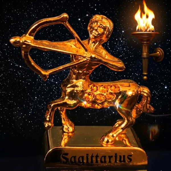 Pozlátená figúrka Znamenie STRELEC – Dobrodružstvo a Cieľavedomosť (s krištáľmi)
