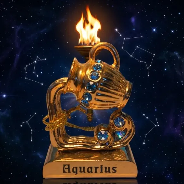 Pozlátená figúrka Znamenie VODNÁR – Prameň Múdrosti (s krištáľmi)