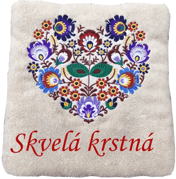 Osuška s folklórnym srdcom pre skvelú krstnú.