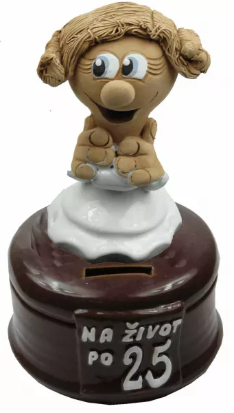 Pokladnička s postavou k narodeninám s číslom 25 žena
