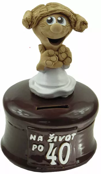 Pokladnička s postavou k narodeninám s číslom 40 žena