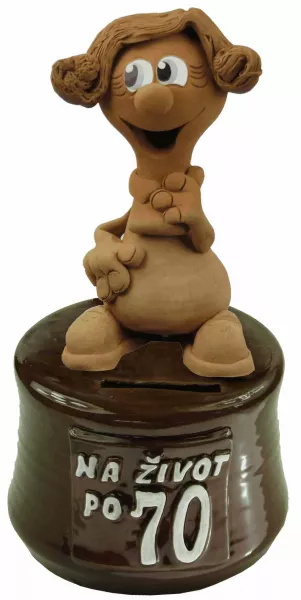 Pokladnička s postavou k narodeninám s číslom 70 žena