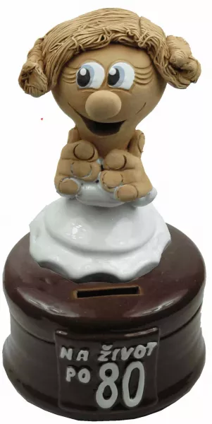 Pokladnička s postavou k narodeninám s číslom 80 žena