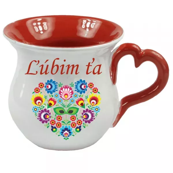 Šálka folk s uchom v tvare srdiečka – ľúbim ťa