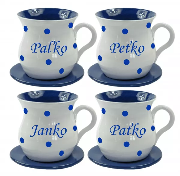 Šálka s podšálkou a modrými bodkami - s menom na želanie