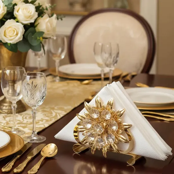 Exkluzívny pozlátený stojan na servítky s krištáľmi