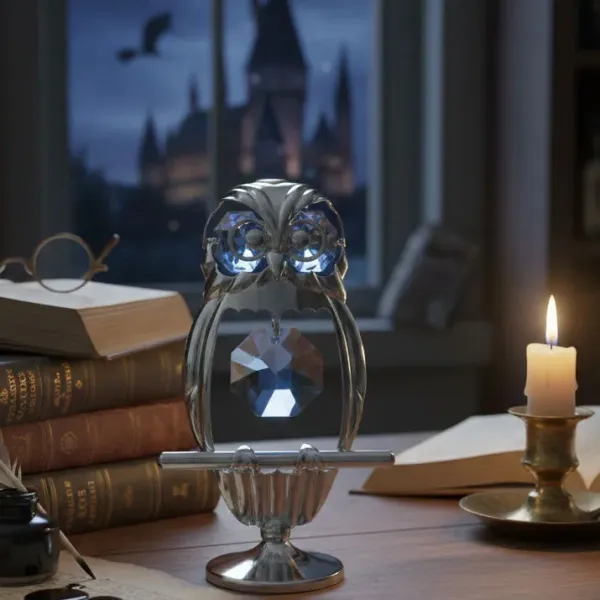 Sova strieborná so Swarovski krištáľmi