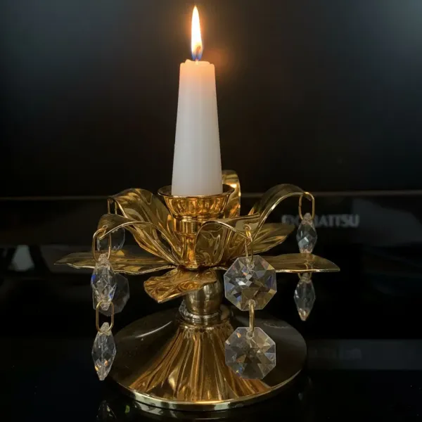 Pozlátený svietnik na sviečku so Swarovski krištáľmi