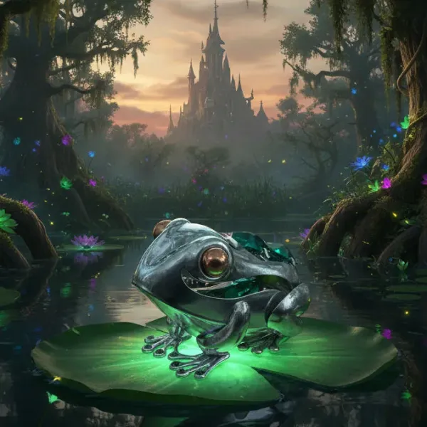 Žabka so smaragdovými krištáľmi