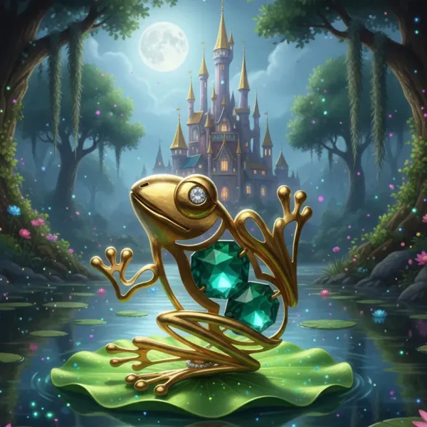 Pozlátená žabka so smaragdovými  krištáľmi