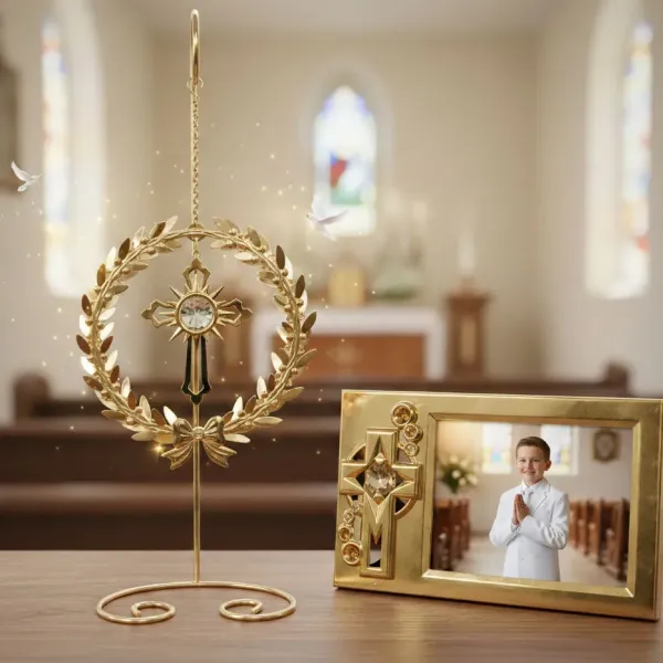 Luxusná darčeková súprava: Pozlátený foto-rámik a kríž