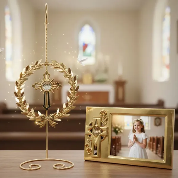 Luxusná darčeková súprava: Pozlátený foto-rámik a závesný kríž