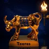 Pozlátená figúrka Znamenie BÝK – Sila a Elegancia (s modrými krištáľmi)